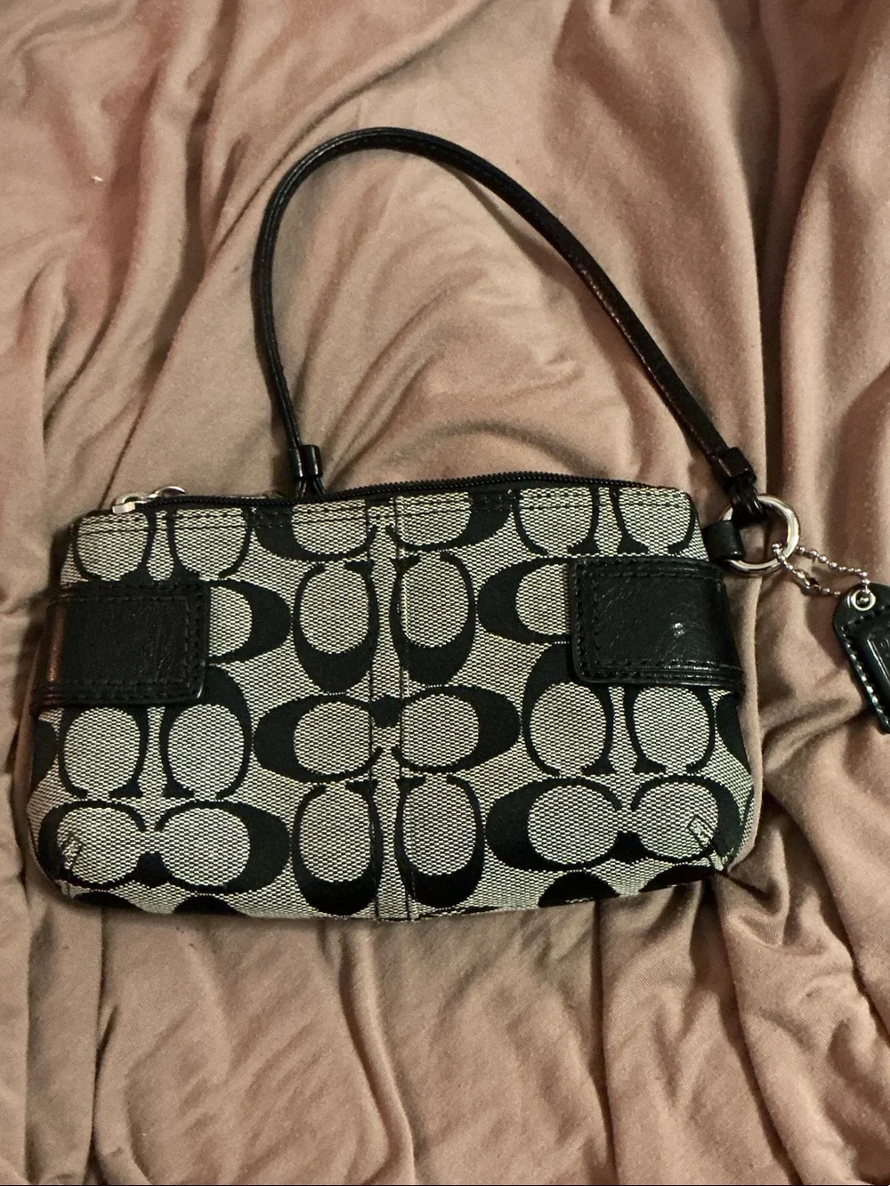 Coach Black & Cream Signature Canvas Wristlet